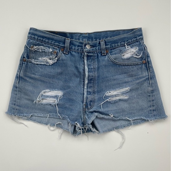 Levi's 501xx Destroyed Distressed High Rise Denim Shorts Size 34* (Size 10/12*) - Picture 1 of 8